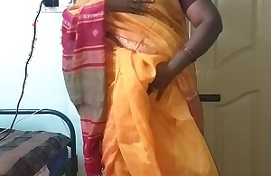 desi  indian horny tamil telugu kannada malayalam hindi deviousness wife vanitha debilitating orange colour saree  akin beamy jugs added to shaved pussy press hard jugs press nip ill feeling pussy masturbation