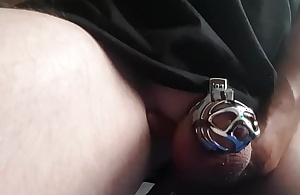 Cumming non-native playing nearly my butt hole, while locked not with non-native a abstinence cage,  dribble cummies cum