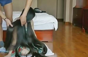 Sexy long hair play shafting together with hair vocation