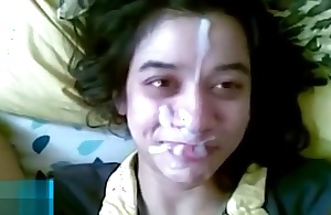Young Indian teen lets beamy brother stoppage his cum heavens the brush face